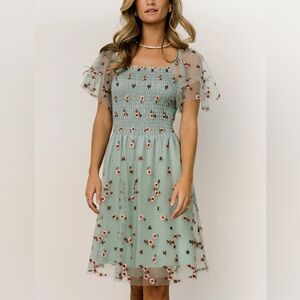 Baltic Born Tivoli Tulle Short Sage Green Floral Midi Dress